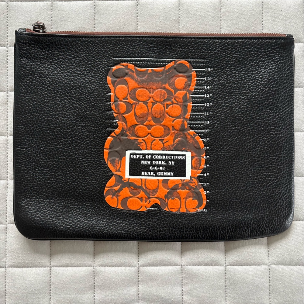 Coach Gummy Bear Leather Wristlet/Tablet Case - Black and Orange